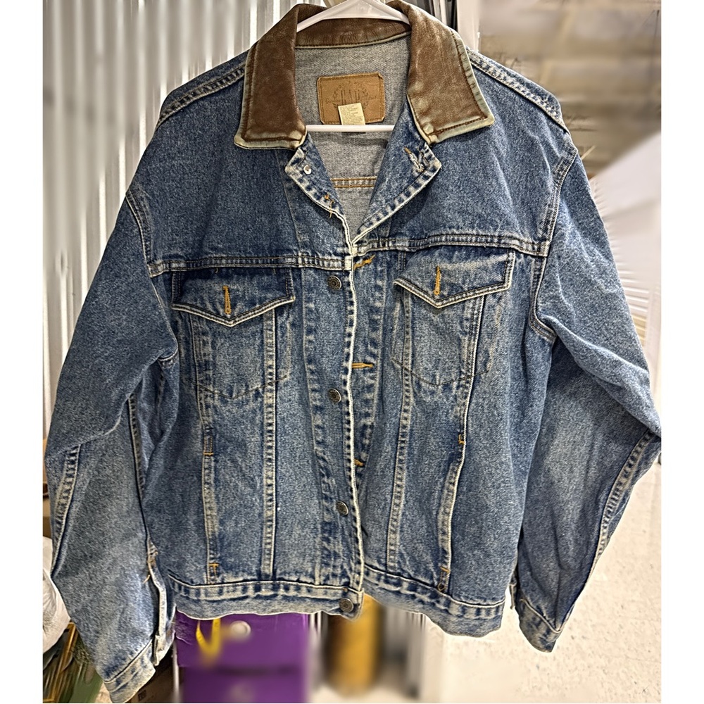 vintage Gap denim trucker jacket with a leather collar M unisex - Picture 1 of 12